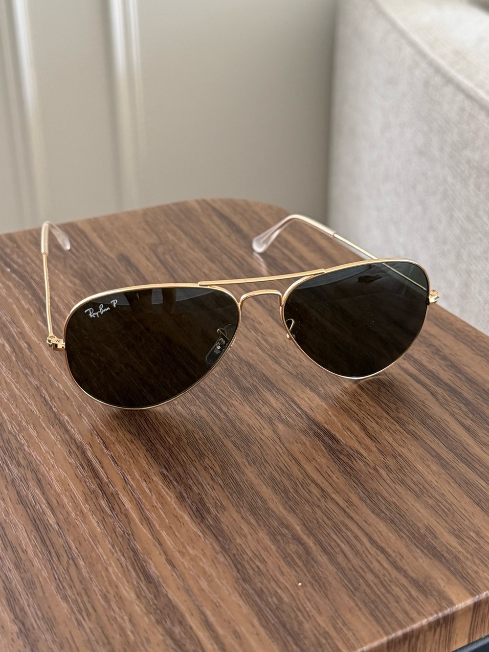 Polarized Ray-Ban Gold Frame Black Lens Pilot Sunglasses